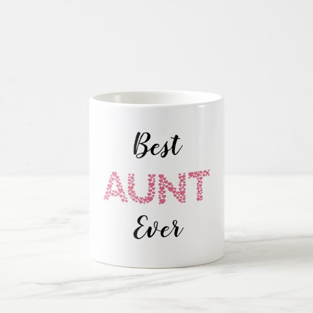Best Aunt Ever Pink Hearts Personalized Coffee Mug (Center)