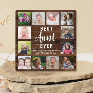 Best Aunt Ever Rustic Dark Wood 12 Photo Collage Plaque