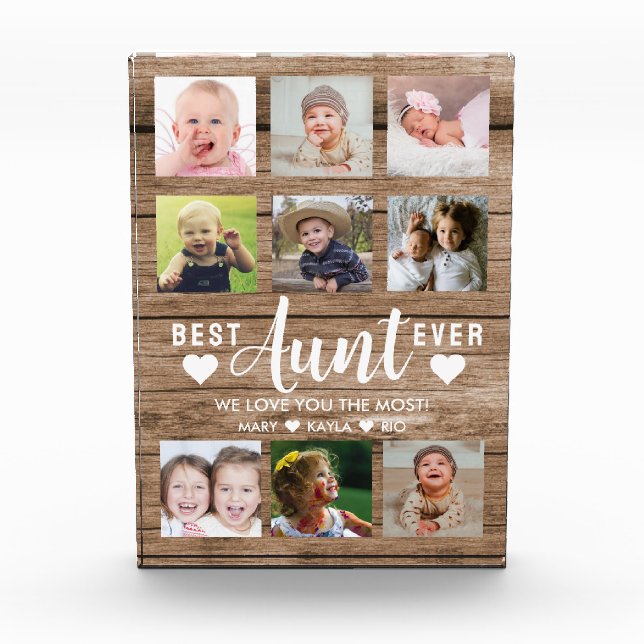 Best Aunt Ever Rustic Wood  12 Picture Collage  Photo Block (Front)