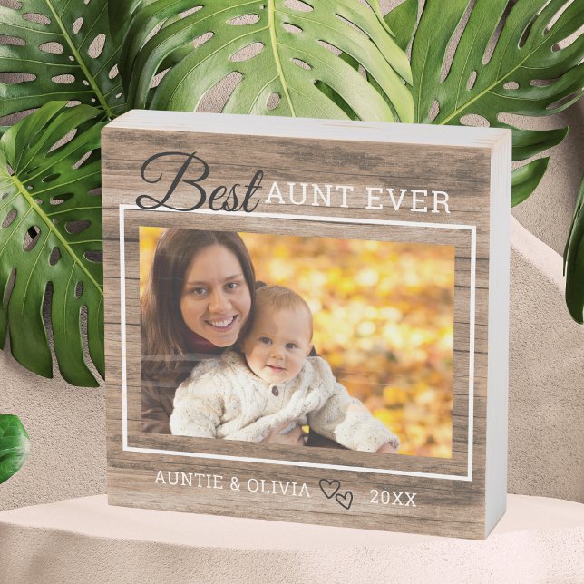 Best Aunt Ever Rustic Wood  Custom Photo  Wooden Box Sign (Best Aunt Ever Rustic Wood Custom Photo Wooden Box Sign)