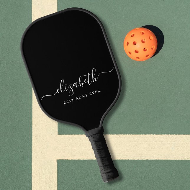 Best Aunt Ever Script Monogram Black Pickleball Paddle (Creator Uploaded)