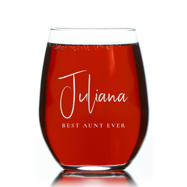 Best Aunt Ever Script Monogram Stemless Wine Glass (Creator Uploaded)