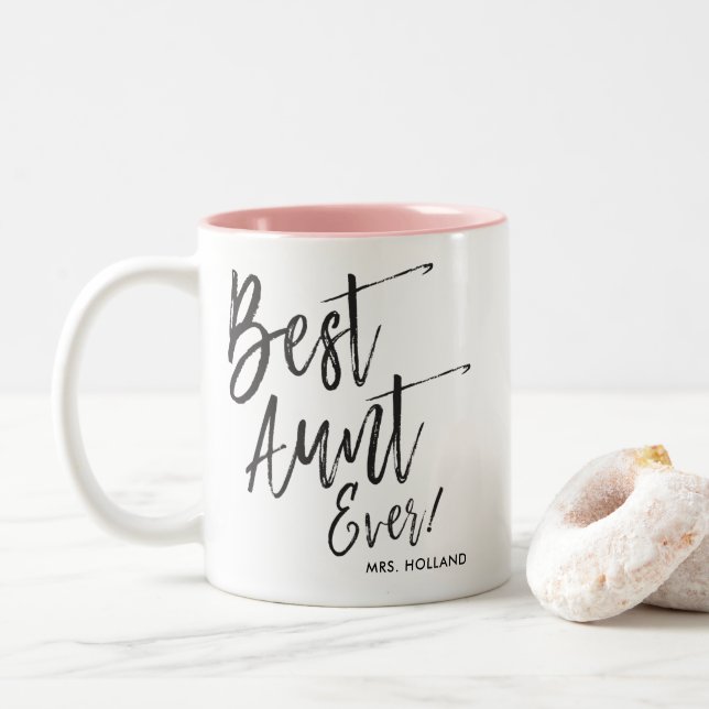 Best Aunt Ever | Script Style Custom Two-Tone Coffee Mug (With Donut)