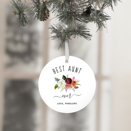 Best Aunt Ever | Trendy Burgundy Boho Floral Photo Ornament