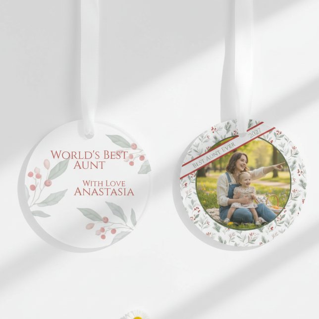 Best Aunt Ever Winter Pine Berry Ribbon Ornament (Best aunt winter ornament)