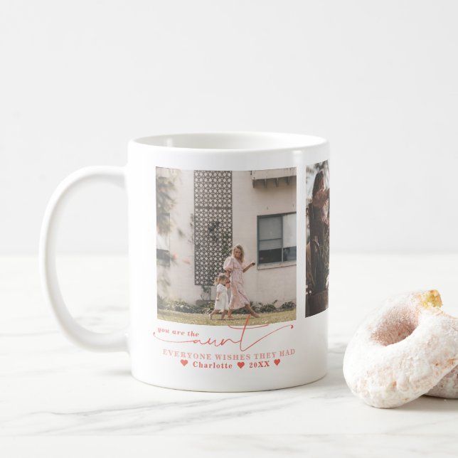 Best Aunt | Hand Written Three Photo Collage Coffee Mug (With Donut)