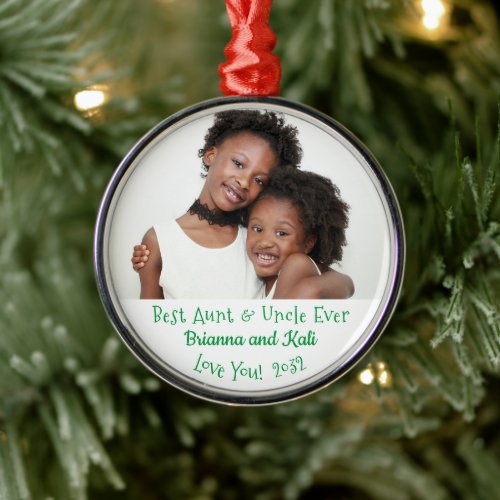 Best Aunt Uncle Ever Personalized Photo Christmas  Metal Ornament