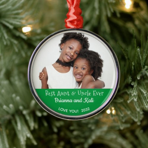 Best Aunt Uncle Ever Personalized Photo Christmas Metal Ornament