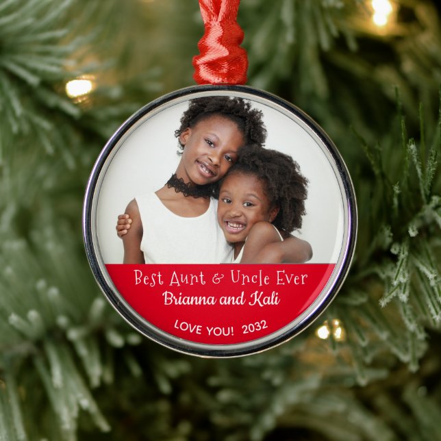 Best Aunt Uncle Ever Personalized Photo Christmas Metal Ornament (Tree)