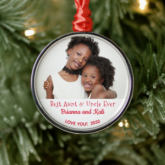 Best Aunt Uncle Ever Personalized Photo Christmas Metal Ornament (Tree)