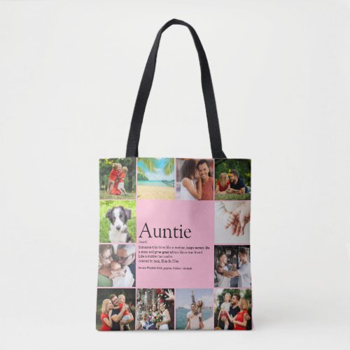 Best Auntie Aunt Definition 12 Photo Collage Pink  Tote Bag