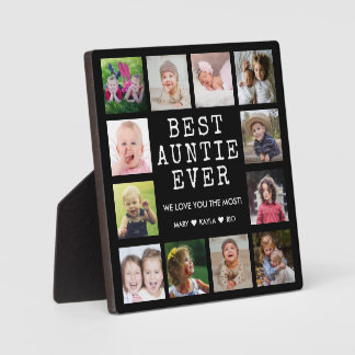 Best Auntie Ever 12 Photo Collage Keepsake  Black  Plaque