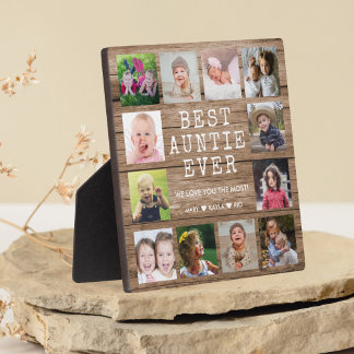 Best Auntie Ever 12 Photo Collage Rustic Wood Plaque