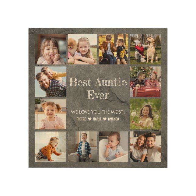 Best Auntie Ever 12 Photo Collage  Wood Wall Art (Front)