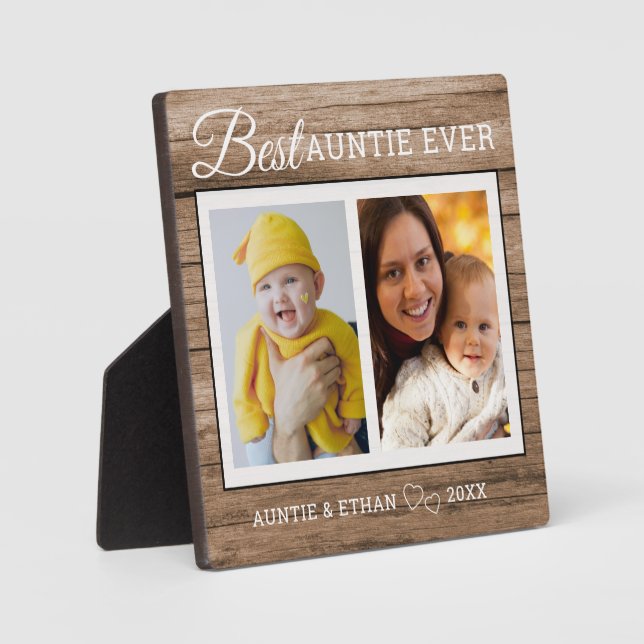 Best Auntie Ever 2 Photo Collage Rustic Wood Plaque (Front)