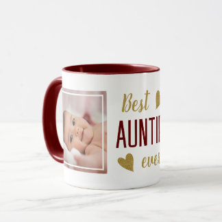 Best Auntie Ever 2 Photo Maroon & Gold Keepsake Mug
