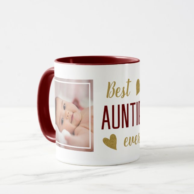 Best Auntie Ever 2 Photo Maroon & Gold Keepsake   Mug (Front Left)