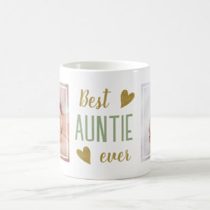Best Auntie Ever 2 Photo Sage Green And Gold Coffee Mug