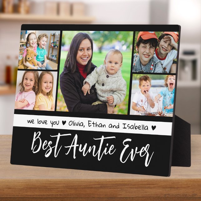  Best Auntie Ever  5 Photo Collage Black And White Plaque (Creator Uploaded)
