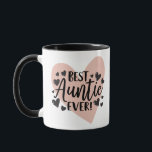 Best Auntie Ever Black Pink Heart Mug<br><div class="desc">This cute and sweet mug is perfect for any aunt. It features the phrase, "Best Auntie Ever!" in black handwritten typography on top of a blush pink heart and surrounded by small black and white hearts. It's adorable, sweet, modern, simple, elegant, and cool; the perfect gift from her niece or...</div>