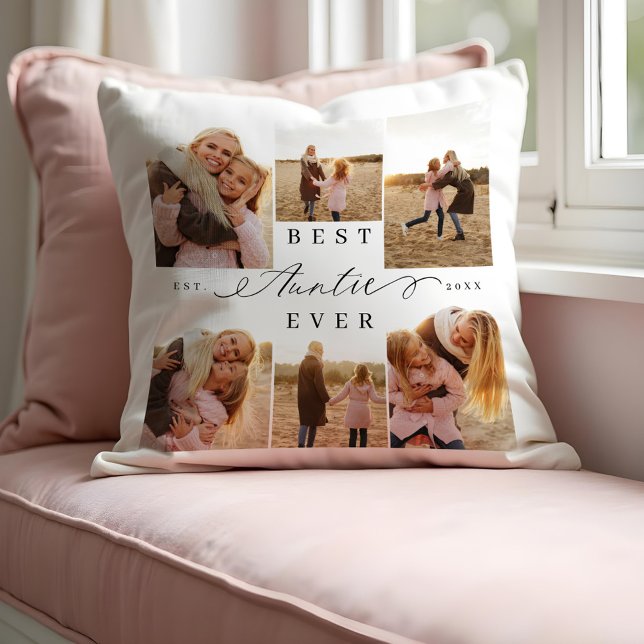 Best Auntie Ever Elegant Script Photo Collage Throw Pillow (Best Auntie Ever Elegant Script Photo Collage Throw Pillow)
