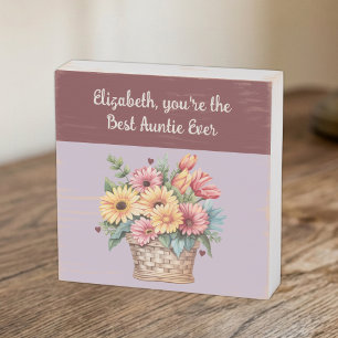 Best auntie ever flowers burgundy rustic wooden box sign