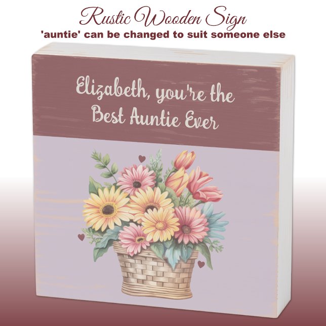 Best auntie ever flowers burgundy rustic wooden box sign (Creator Uploaded)