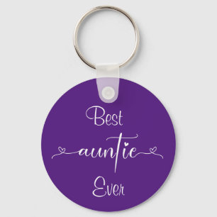 Best Auntie Ever Hearts Purple Keychain