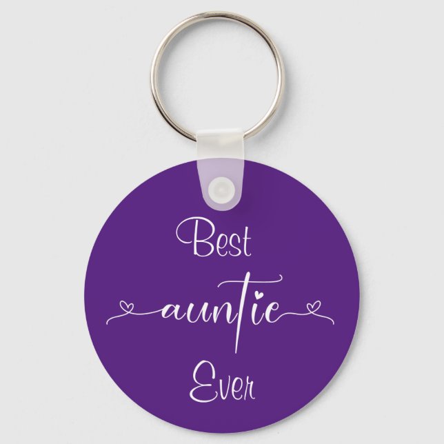 Best Auntie Ever Hearts Purple Keychain (Front)