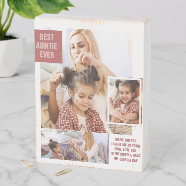 Best Auntie Ever | Modern Photo Collage Wooden Box Sign (In Situ Vertical)
