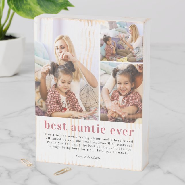 Best Auntie Ever | Modern Photo Collage  Wooden Box Sign (In Situ Vertical)