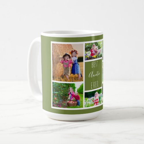 Best Auntie Ever Olive Green Photo Collage Coffee Mug