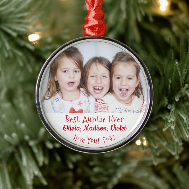 Best Auntie Ever Personalized Photo Christmas Metal Ornament (Tree)