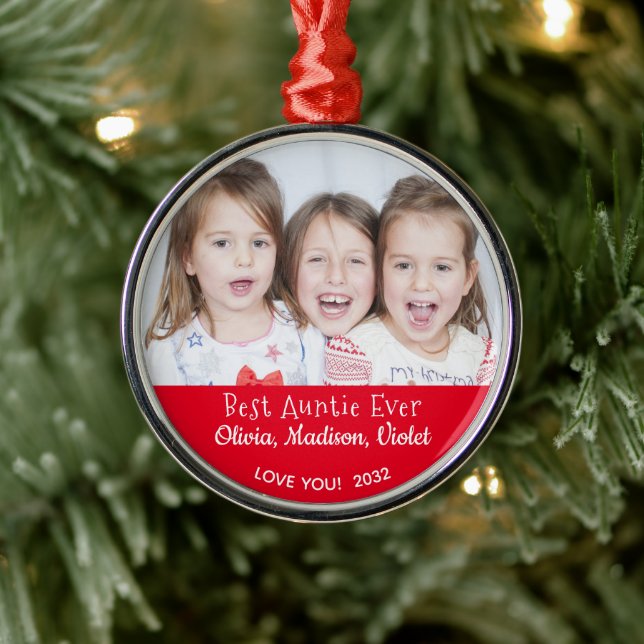 Best Auntie Ever Personalized Photo Christmas Metal Ornament (Tree)