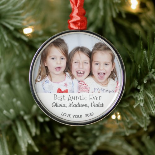 Best Auntie Ever Personalized Photo Christmas Metal Ornament