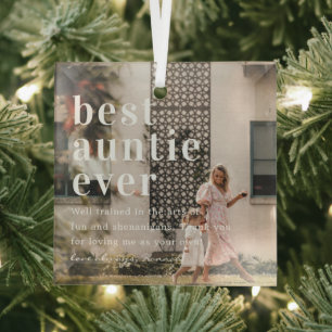 Best Auntie Ever Quote & Photo Gift Glass Ornament