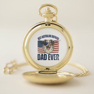 Best Australian Shepherd Dad Ever Patriotic Pocket Watch