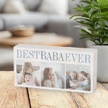 Best Baba Ever 3 Photo Collage Grandpa Wooden Box Sign<br><div class="desc">Create a sweet keepsake for a beloved grandpa this Father's Day or Grandparents Day with this simple design that features three of your favorite photos. "Best Baba Ever" appears across the top in blue tonal lettering.</div>