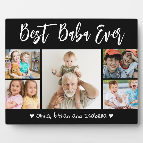 Best Baba Ever Grandkids 5 Photo Collage Black Plaque