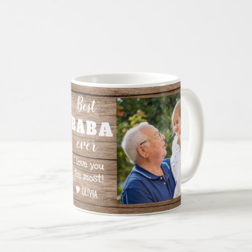 Best Baba Ever Grandpa 2 Photo Collage Rustic Wood Coffee Mug