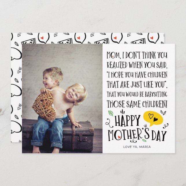Best Baby Sitter Mom Funny Mother's Day Card (Front/Back)