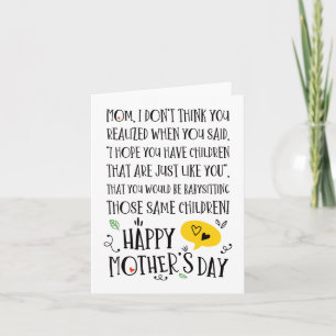 Best Baby Sitter Mom Funny Mother's Day Card