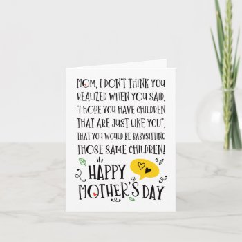 Best Baby Sitter Mom Funny Mother's Day Card by mistyqe at Zazzle