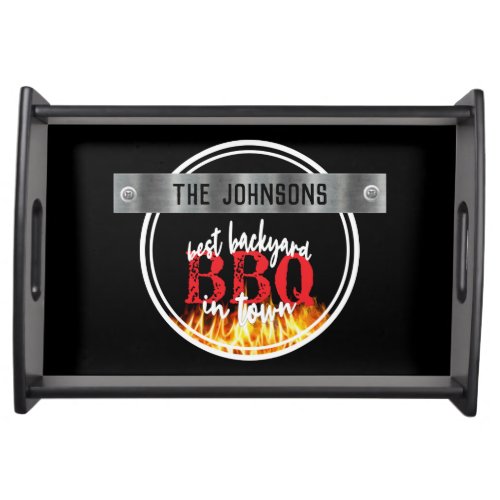 Best Backyard BBQ Barbecue Family Name Black Serving Tray