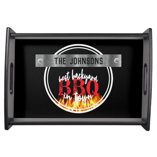 Best Backyard BBQ Barbecue Family Name Black Serving Tray (Front)