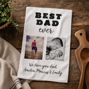 Best Bad Ever Father`s Day 2 Photo Collage Kitchen Towel