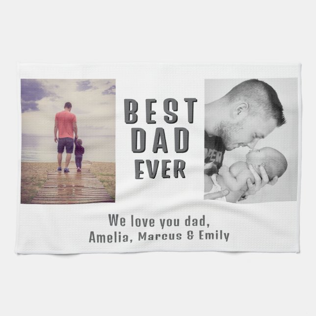 Best Bad Ever Father`s Day 2 Photo Collage Kitchen Towel (Horizontal)