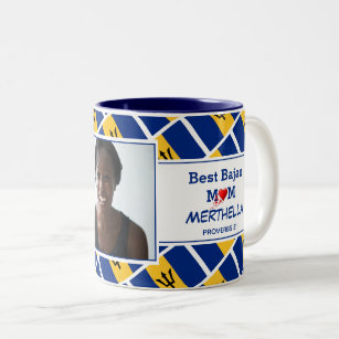 BEST BAJAN MUM Personalized Barbados Flag Photo Two-Tone Coffee Mug