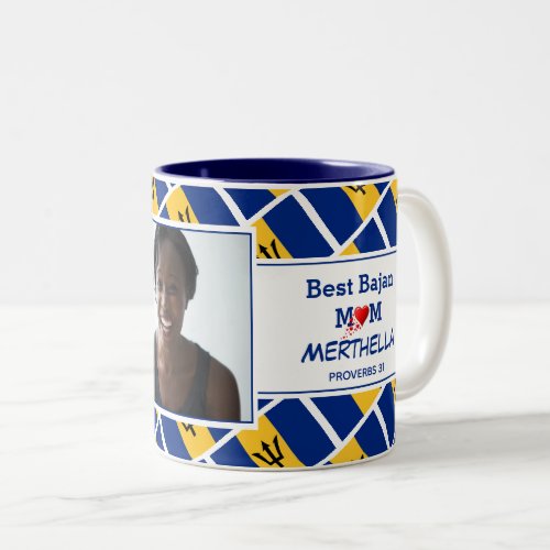 BEST BAJAN MUM Personalized Barbados Flag Photo Two_Tone Coffee Mug