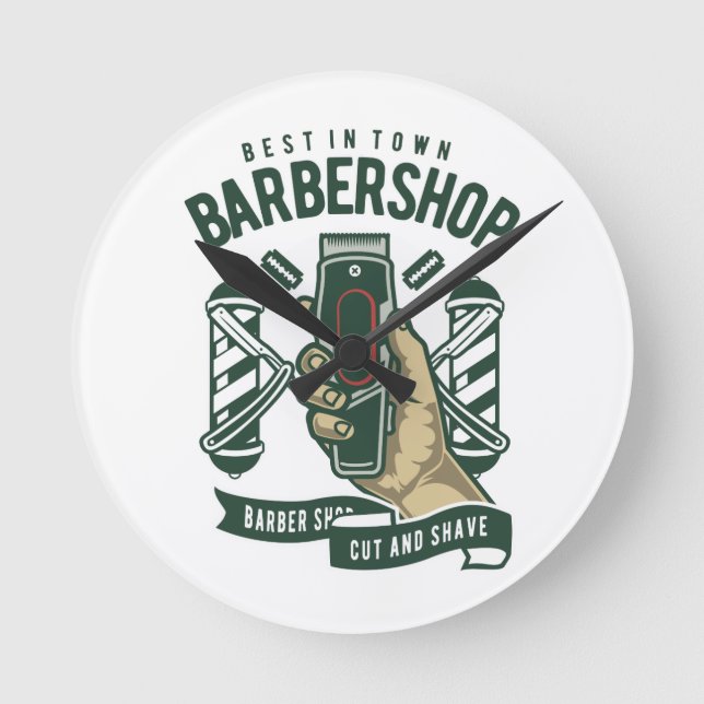 Best Barbershop Vintage Logo Round Clock (Front)